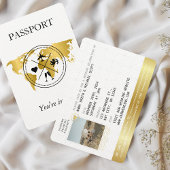 Invitation Elégant Gold Passport Destination Mariage Photo