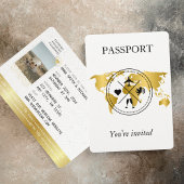 Invitation Elégant Gold Passport Destination Mariage Photo