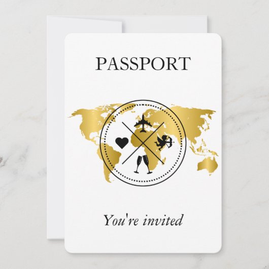 Invitation Elégant Gold Passport Destination Mariage Photo (Devant)