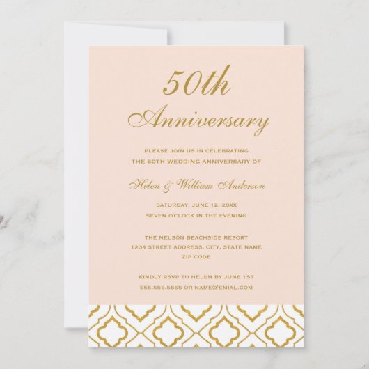 Invitation Elégant Gold & Peach 50e anniversaire Mariage (Devant)