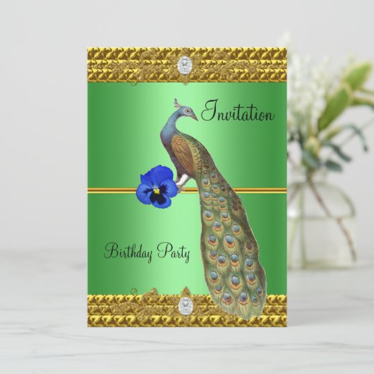 Invitation Elegant Gold Peacock (Debout devant)