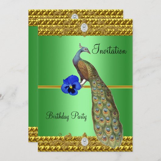 Invitation Elegant Gold Peacock (Devant / Derrière)