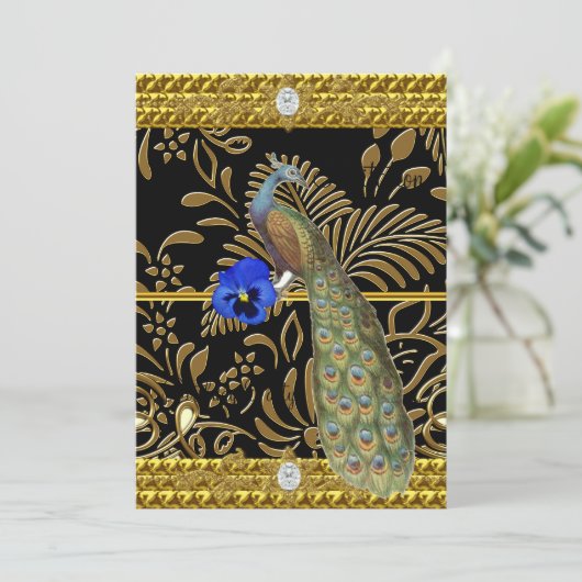 Invitation Elegant Gold Peacock (Debout devant)