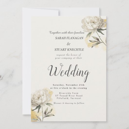 Invitation Elegant Gold Peony Photo QR Code Mariage (Devant)