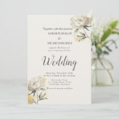 Invitation Elegant Gold Peony Photo QR Code Mariage (Debout devant)