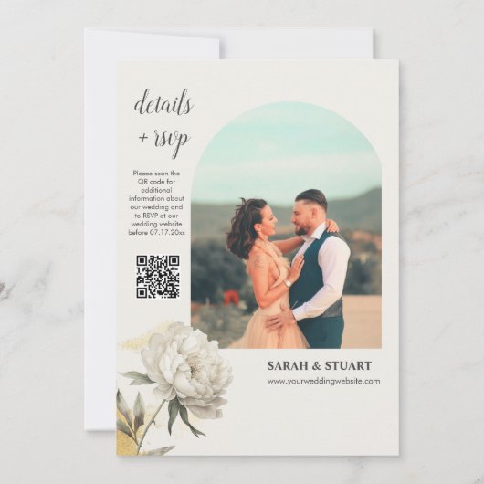 Invitation Elegant Gold Peony Photo QR Code Mariage (Dos)