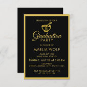 Invitation Elégant Gold Pharmist Graduist Party (Devant / Derrière)