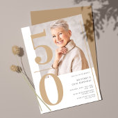 Invitation Elégant Gold Photo 50e anniversaire