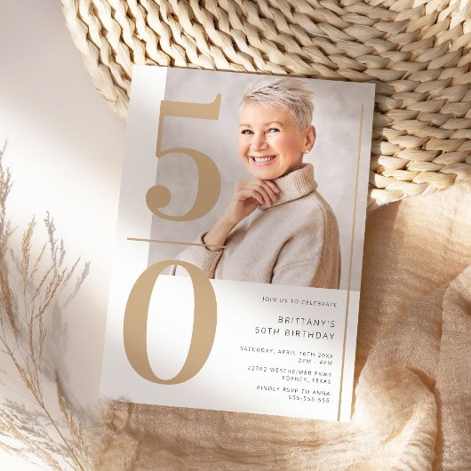 Invitation Elégant Gold Photo 50e anniversaire