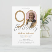Invitation Elégant Gold Photo 90th Birthday Party (Debout devant)