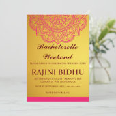 Invitation Elégant Gold Pink Paisley Bachelorette Weekend Inv (Debout devant)