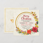 Invitation Elegant Gold & Poinsettia Christmas Party (Devant / Derrière)