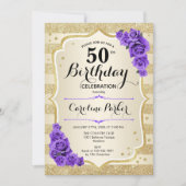 Invitation Elégant Gold Purple Photo 50e anniversaire (Devant)