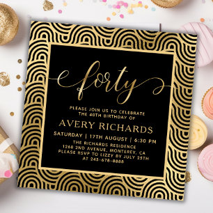 Invitation Elégant Gold Quarty Script Noir 40e anniversaire