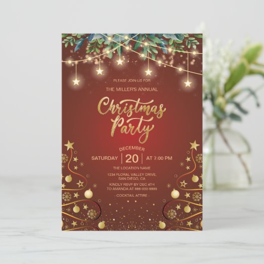 Invitation Elégant Gold Red Christmas House Corporate Party (Debout devant)