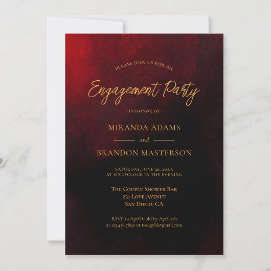 Invitation Elegant Gold Red et Black Engagement Party (Devant)