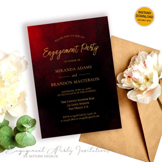 Invitation Elegant Gold Red et Black Engagement Party