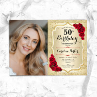 Elégant Gold Red Roses Photo 50e anniversaire