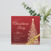 Invitation Elegant Gold Red Winter Christmas Tree Bow Party (Debout devant)