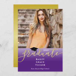 Invitation Elégant Gold Royal Purple Photo Graduation