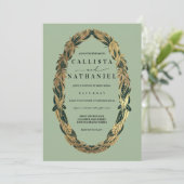 Invitation Elégant Gold Sage Vert verdure Feuille Mariage (Debout devant)