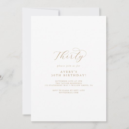 Invitation Élégant Gold Script 30e fête d'anniversaire (Devant)