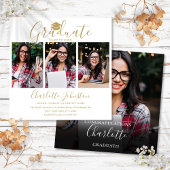 Invitation Élégant Gold Script 4 Photo Graduation Party
