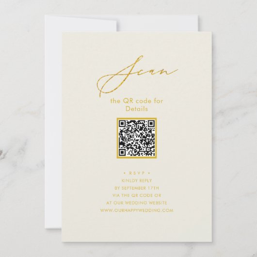 Invitation Élégant Gold Script Cream Rehearsal Dinner Code QR (Dos)