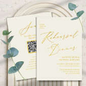 Invitation Élégant Gold Script Cream Rehearsal Dinner Code QR