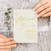 Invitation Élégant Gold Script Cream Rehearsal Dinner Code QR