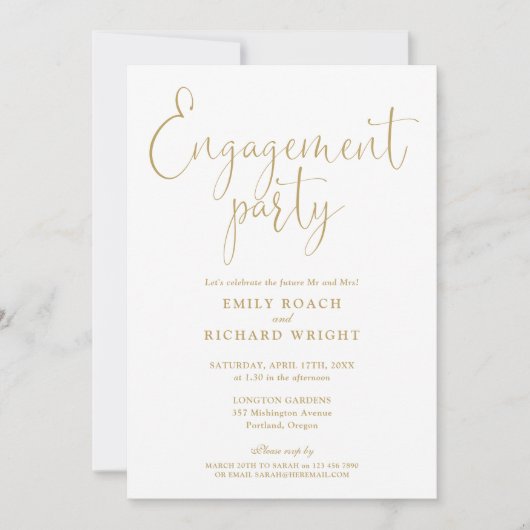 Invitation Elegant Gold Script Engagement Party (Devant)