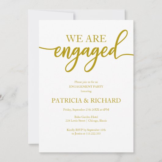 Invitation Elegant Gold Script Engagement Party (Devant)