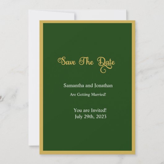 Invitation Elégant Gold Script Frame Vert enregistrer la cart (Devant)