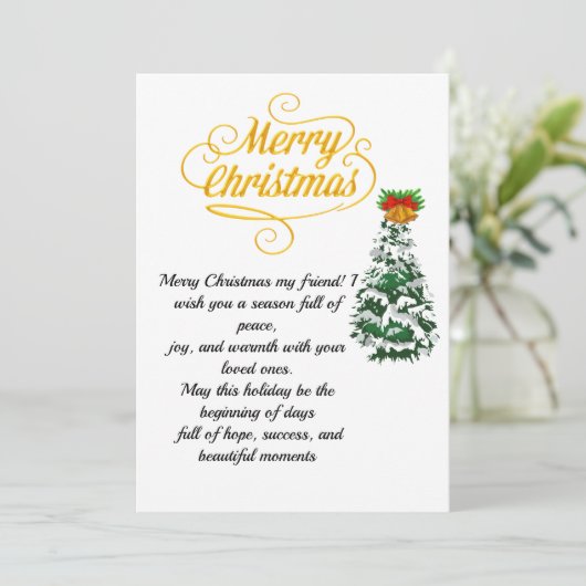 Invitation Elegant Gold Script Merry Christmas Card with Tree (Debout devant)