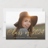 Invitation Elégant Gold Script Photo Graduation Party (Devant)