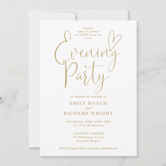 Invitation Elégant Gold Script Photo Mariage Soirée (Devant)