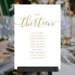 Invitation Élégant Gold Script Table Numéro 13 Seating Chart<br><div class="desc">Ces élégantes cartes à caractères or et blanc signées à double face numéro de table 13 sont parfaites pour toutes les célébrations. Conçu par Thisisnotme©</div>