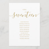 Invitation Élégant Gold Script Table Numéro 17 Seating Chart (Dos)