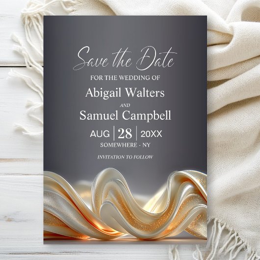 Invitation Elegant Gold Silk Wedding Save the Date