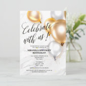 Invitation Élégant Gold Silver Balloons Grand Ouverture (Debout devant)