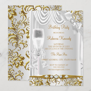 Invitation Elégant Gold Silver White Silk Champagne Anniversa