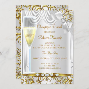 Invitation Elégant Gold Silver White Silk Champagne Brunch