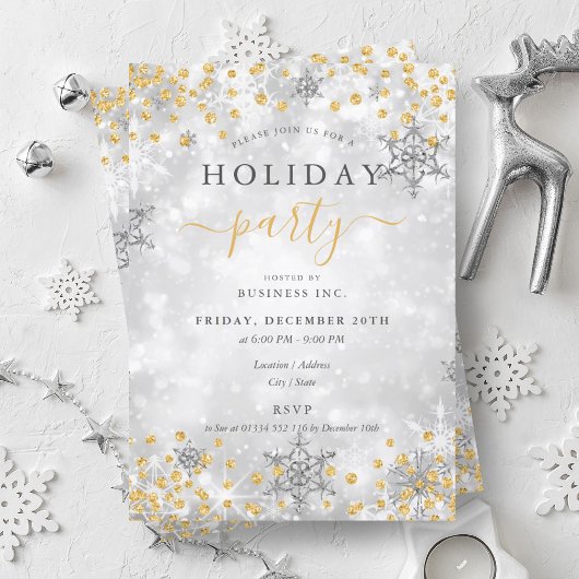 Invitation Elégant Gold Silver Xmas Winter Company