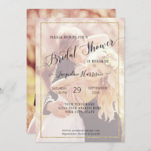Invitation Elegant Gold Simple Script Fête des mariées photo
