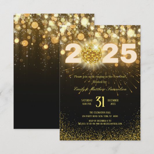 Invitation Elegant Gold Sparkles | New Years Eve Party  (Devant / Derrière)