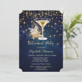 Invitation Elégant Gold Stars Champagne Navy Blue Retirement (Debout devant)