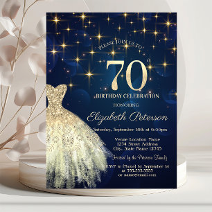 Invitation Elégant Gold Stars habiller Marine bleu 70e annive