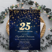 Invitation Elégant Gold Stars Marine Blue 25e anniversaire fê