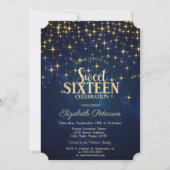 Invitation Elégant Gold Stars Marine Blue Sweet 16 (Devant)