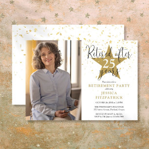 Invitation Elégant Gold Stars Photo Retirement Party